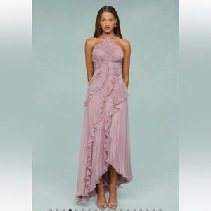 Pleated Frill Halter Neck Maxi Dress